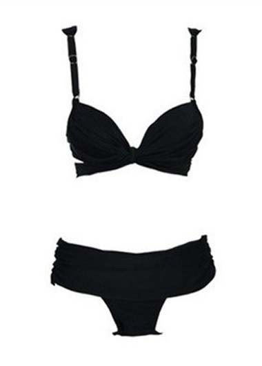 Fashion Two Pieces Design Bra With Thong Swimwear - Black