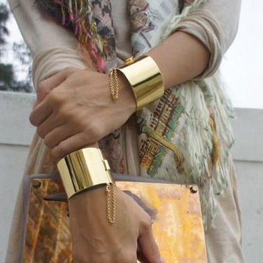 Chain Decor Gold Cuff Bracelet