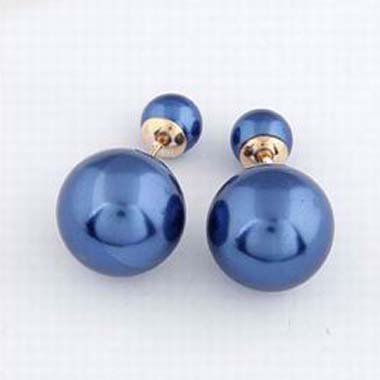 Elegant Solid Faux Pearl Women Ear Stud - Navy Blue