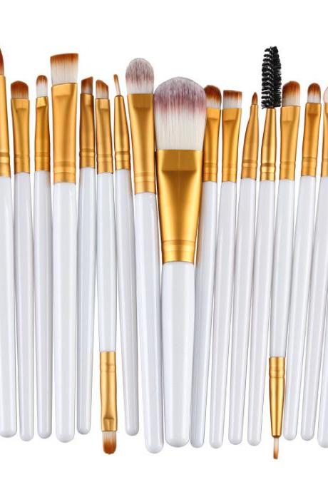 Free Shipping High Quality 20pcs/set Makeup Brush Set Tools Wool Brushes Kits - White&Gold