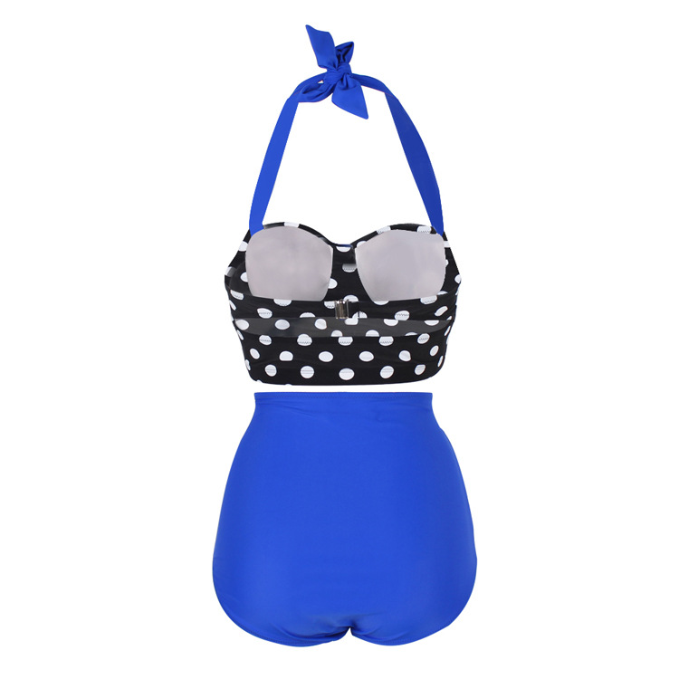 Lady Swimwear Retro Halter Polka Dot High Waisted Bikini Swimsuit